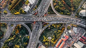 A multi-level highway stack interchange in Puxi, Shanghai