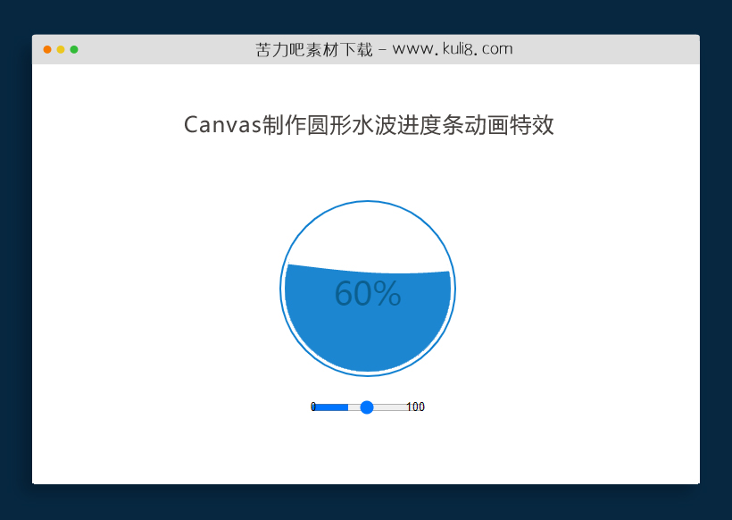 html5 canvas制作圆形水波进度条动画特效