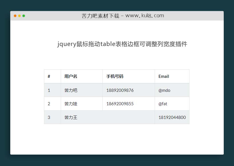 jquery鼠标拖动table表格边框可调整列宽度插件