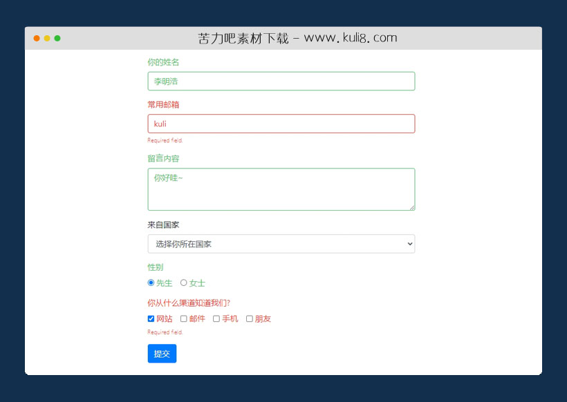 一款支持自定义的多类型表单验证特效代码