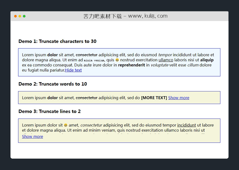 jquery支持按字符数和行数进行截取的查看更多插件