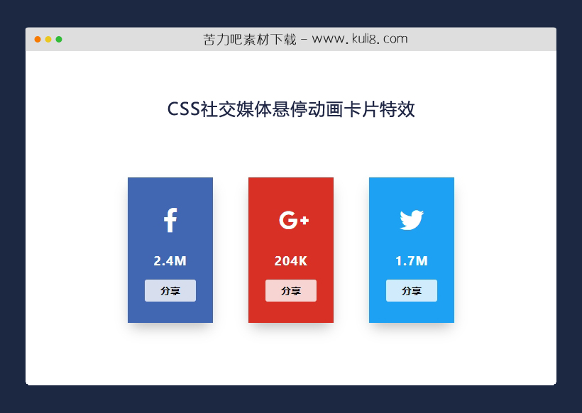 CSS社交媒体悬停动画卡片特效