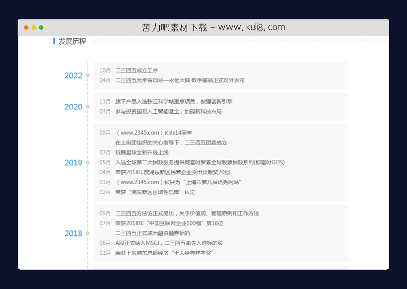 CSS+DIV创建的垂直时间线公司发展历程布局